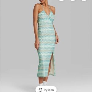 Teal and White Halter Maxi Dress size M wild fable brand